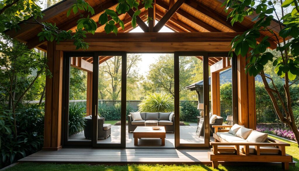 Holz-Pavillon Selbstbau Glasschiebetüren Holz-Pavillon Selbstbau Glasschiebetüren