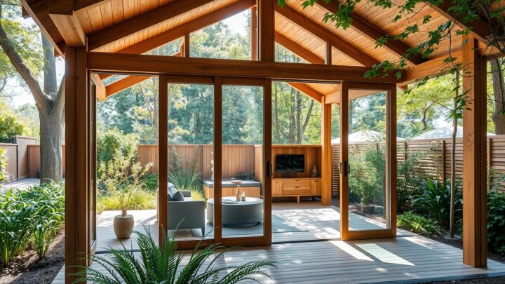 Holz-Pavillon mit Glasschiebetüren selbst bauen