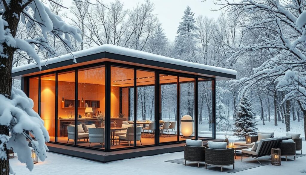 Moderner Glas Pavillon Winterfest Design