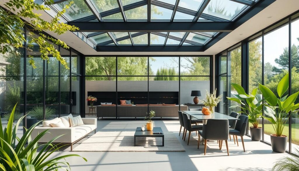 Raumaufteilung Glas-Pavillon