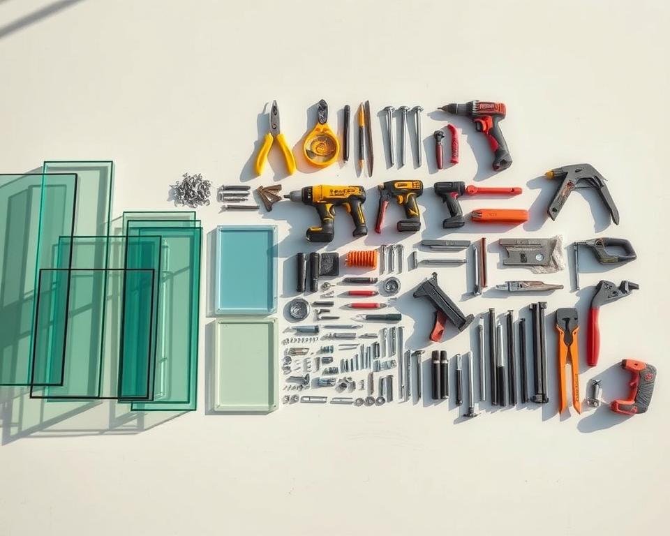 Glaspavillon Materialien und Werkzeuge